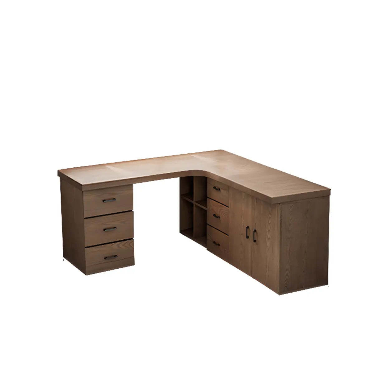 Long Butcher Block Shelf Drawer L-Shape Writing Desk — Without Chairs