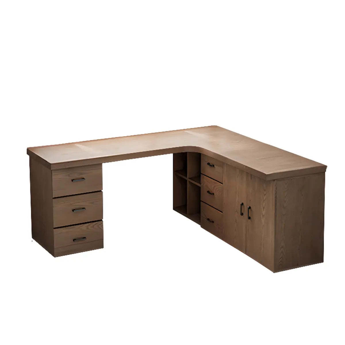 Long Butcher Block Shelf Drawer L-Shape Writing Desk — Without Chairs
