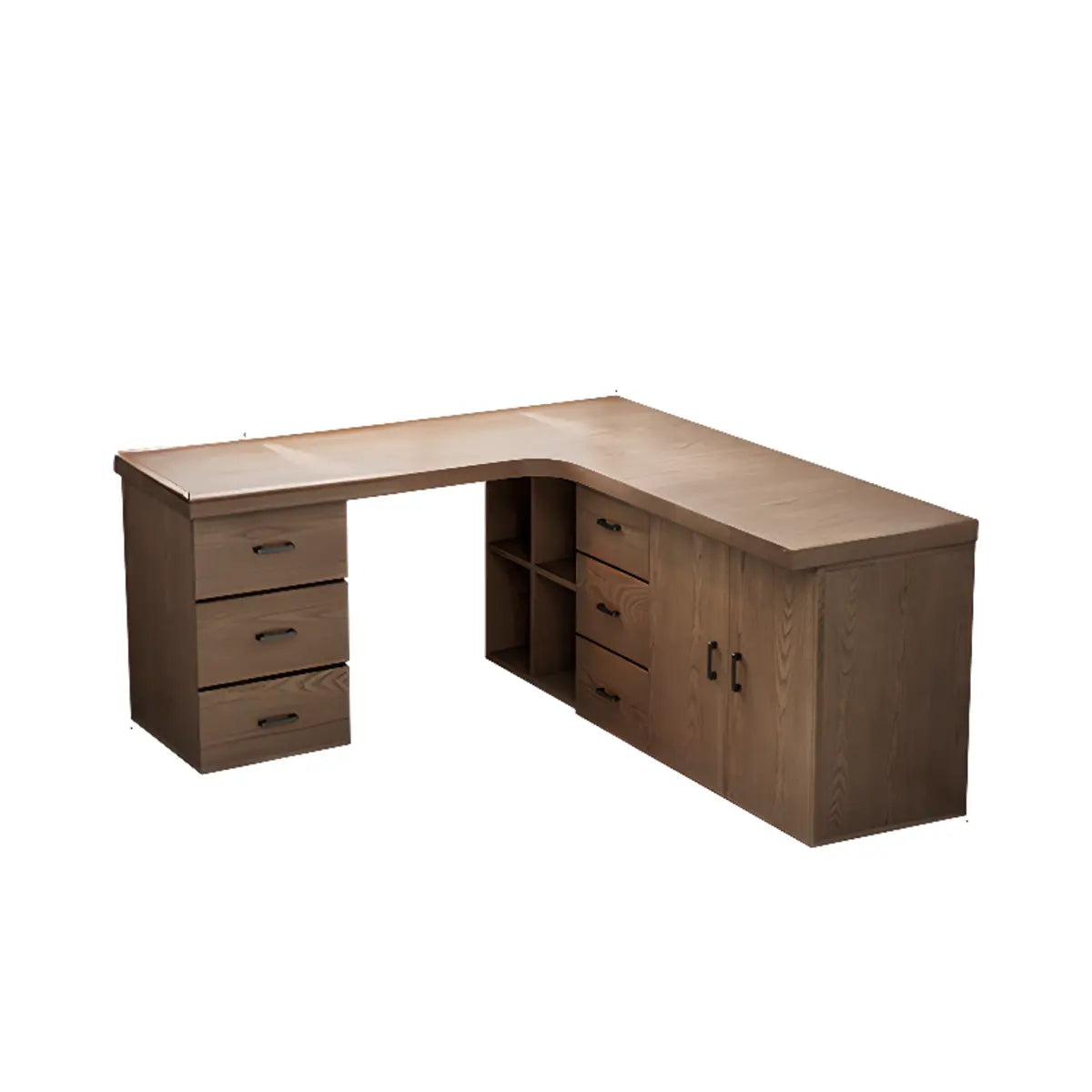 Long Butcher Block Shelf Drawer L-Shape Writing Desk — Without Chairs