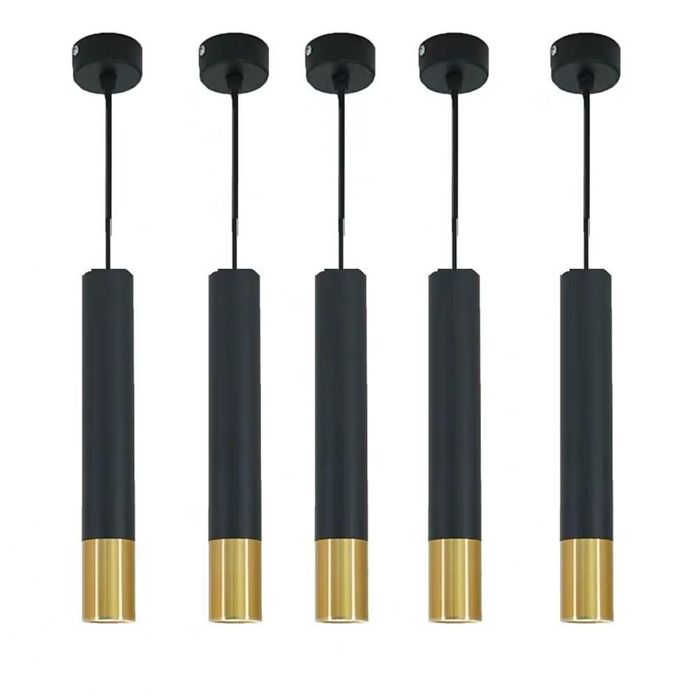 Elongated Cylinder Black and Gold Metal Shade LED Modern Pendant Light Island Hanging Lights-Lighom