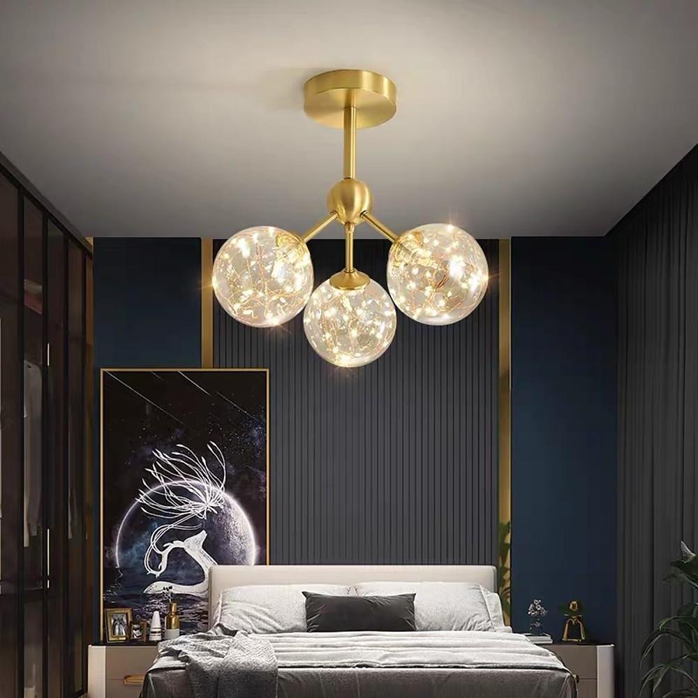 3-Globe Copper Glass LED Semi Flush Mount Ceiling Light