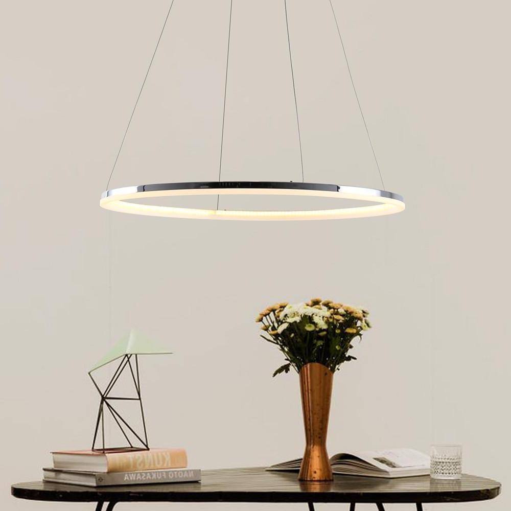 LED Circular Sturdy Modernistic Brushed Nickel Pendant Light With Remote Controller-Lighom
