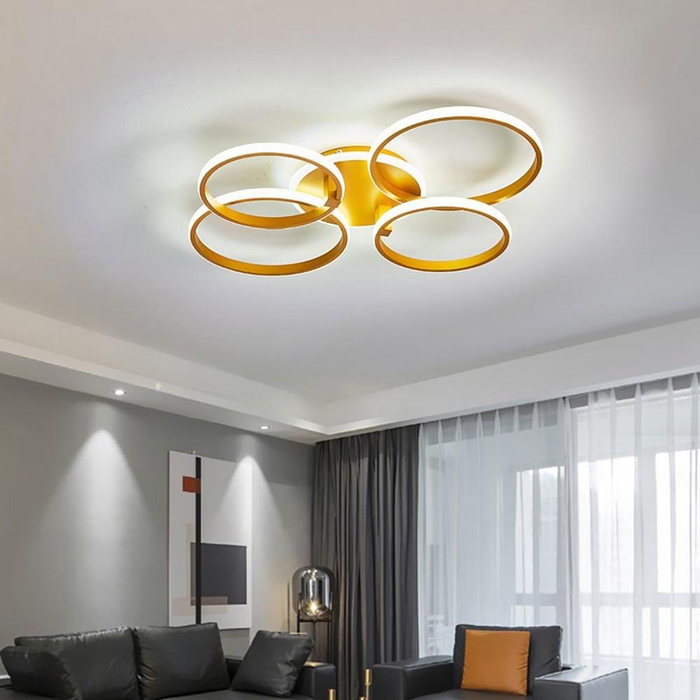 Modern four-circle artistic brown metal semi-flush mount light, Lighom — Natural White (4000K)