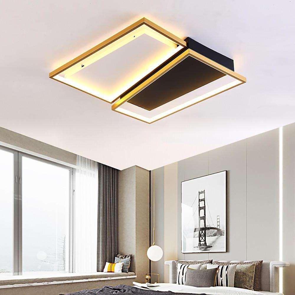 Lighom modern rectangle round synthetic flush mount lighting — Rectangular / Dimmable with Remote