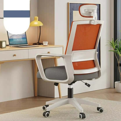 Lumbar-Support Mesh Office Chair with Adjustable Seat Height — White-Black / With Headrest