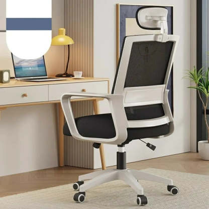 Lumbar-Support Mesh Office Chair with Adjustable Seat Height — White-Black / Without Headrest