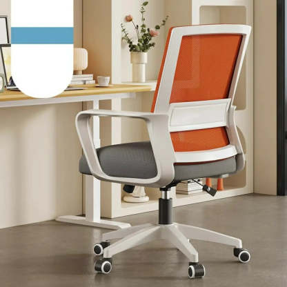 Lumbar-Support Mesh Office Chair with Adjustable Seat Height — White-Gray / Without Headrest