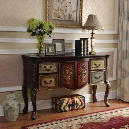 Luxury Brown Birch Cabinet-Drawer Console Table — Black
