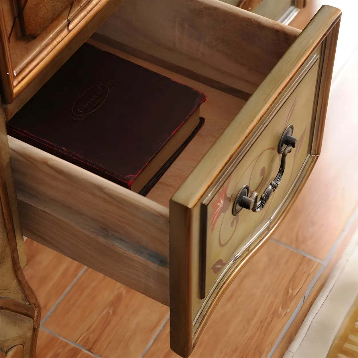 Luxury Brown Birch Cabinet-Drawer Console Table