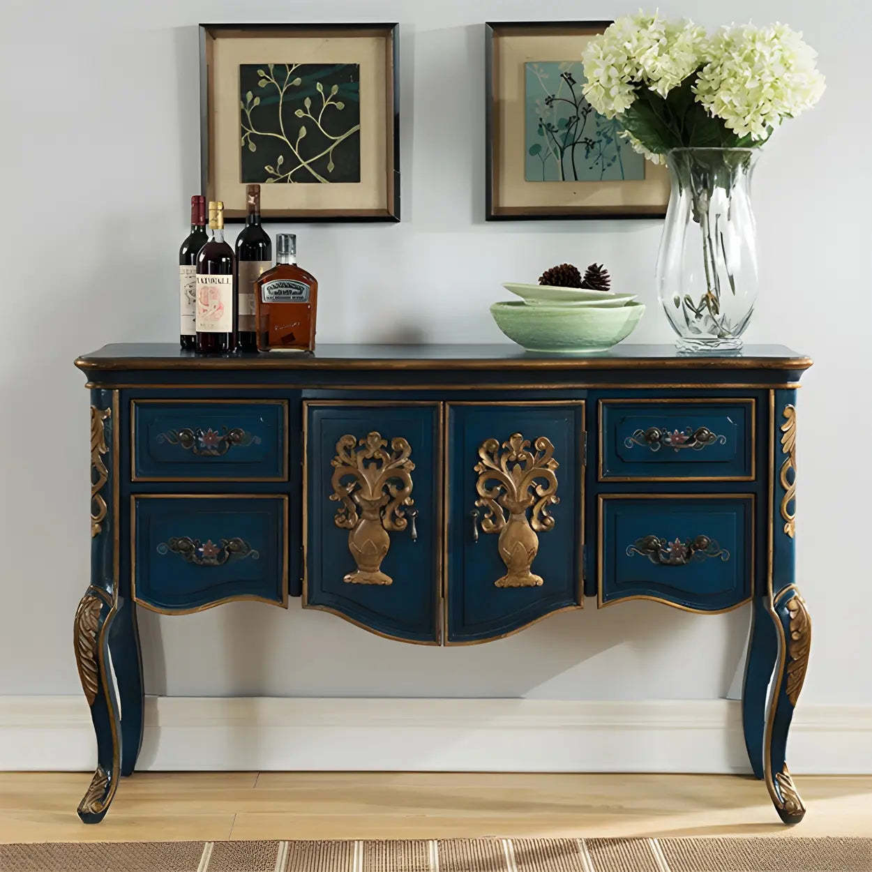 Luxury Brown Birch Cabinet-Drawer Console Table