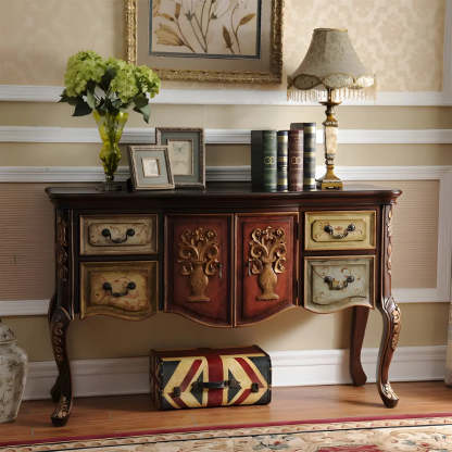 Luxury Brown Birch Cabinet-Drawer Console Table — Coffee