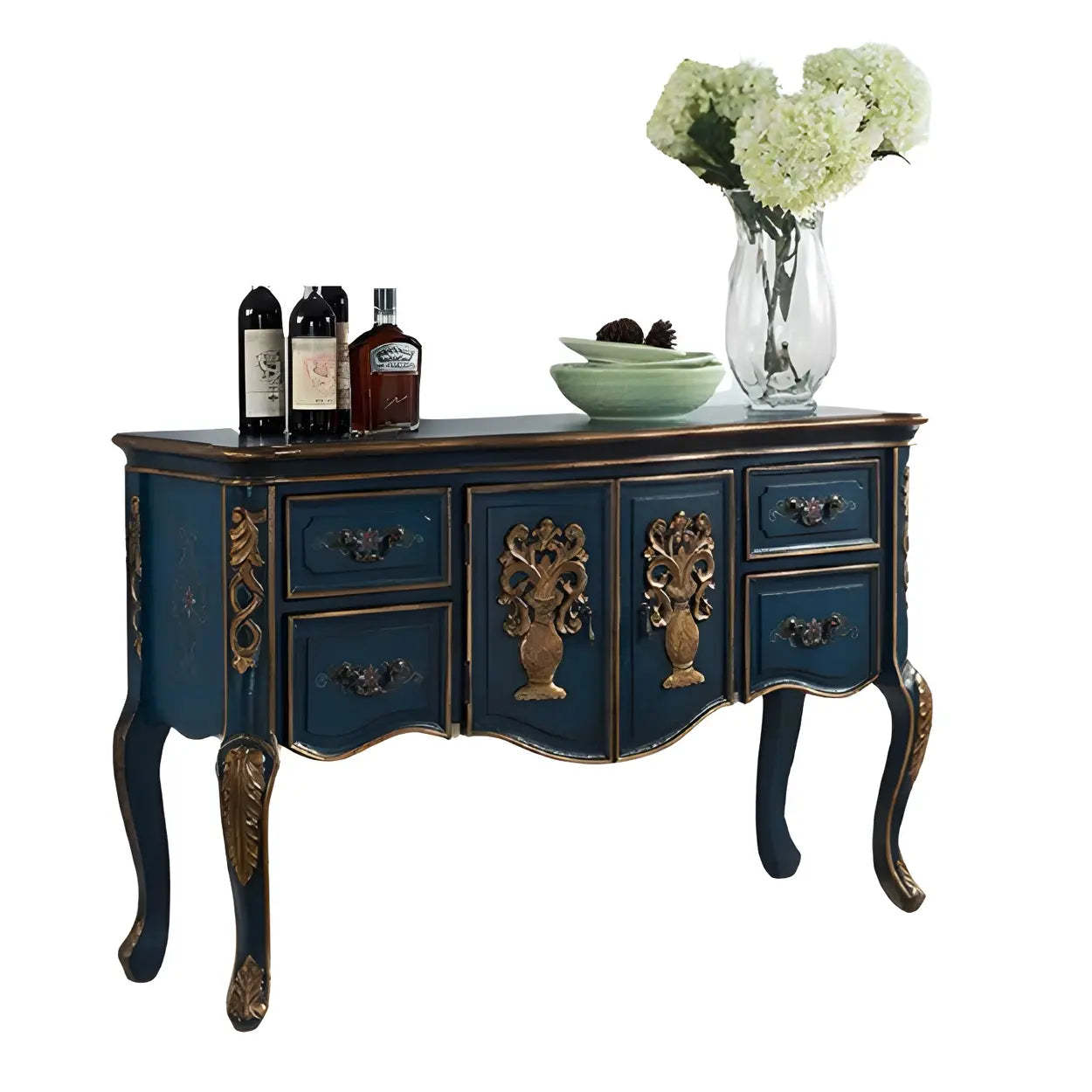 Luxury Brown Birch Cabinet-Drawer Console Table — Blue