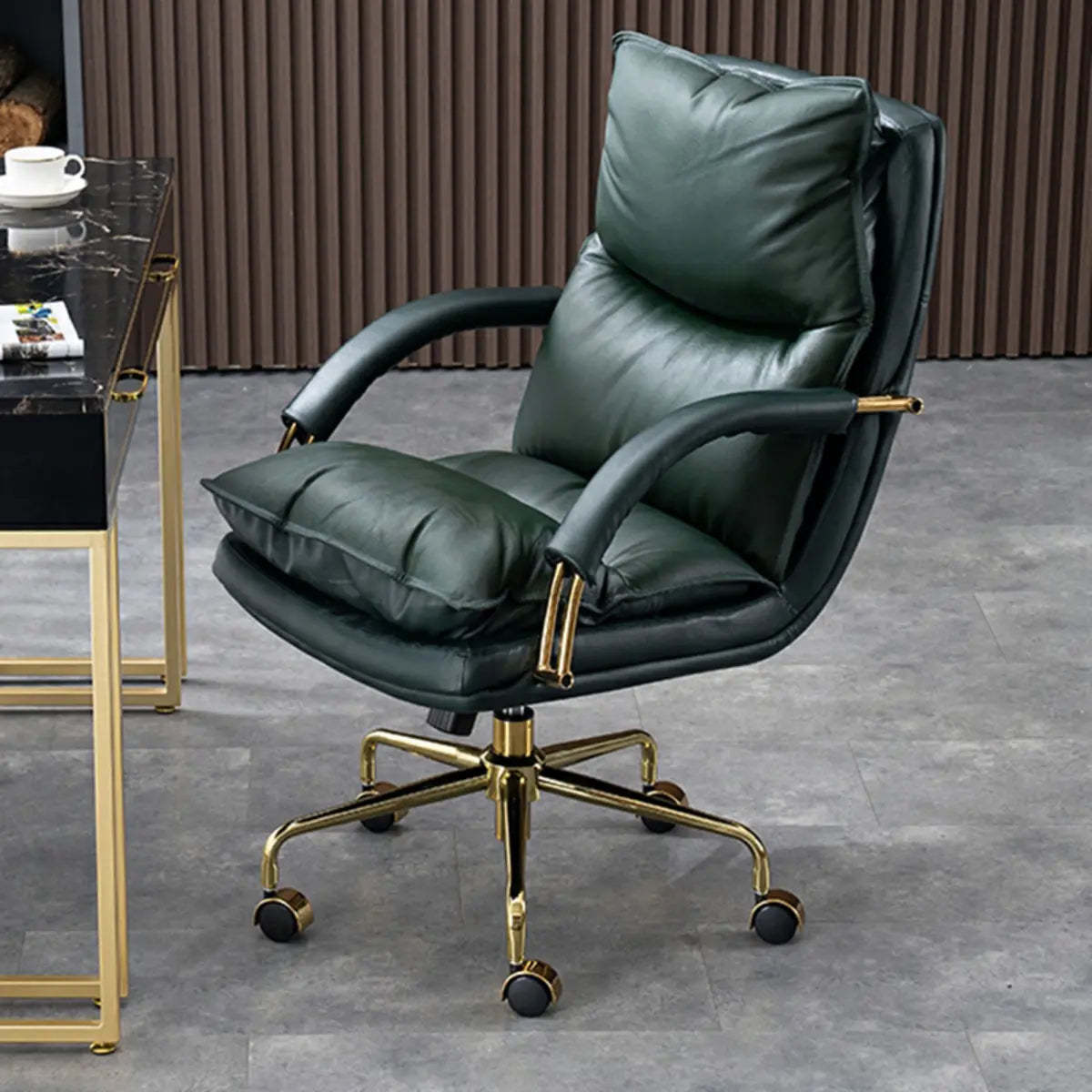 Luxury Leather Ergonomic Swivel Office Chair with Wheels — Green