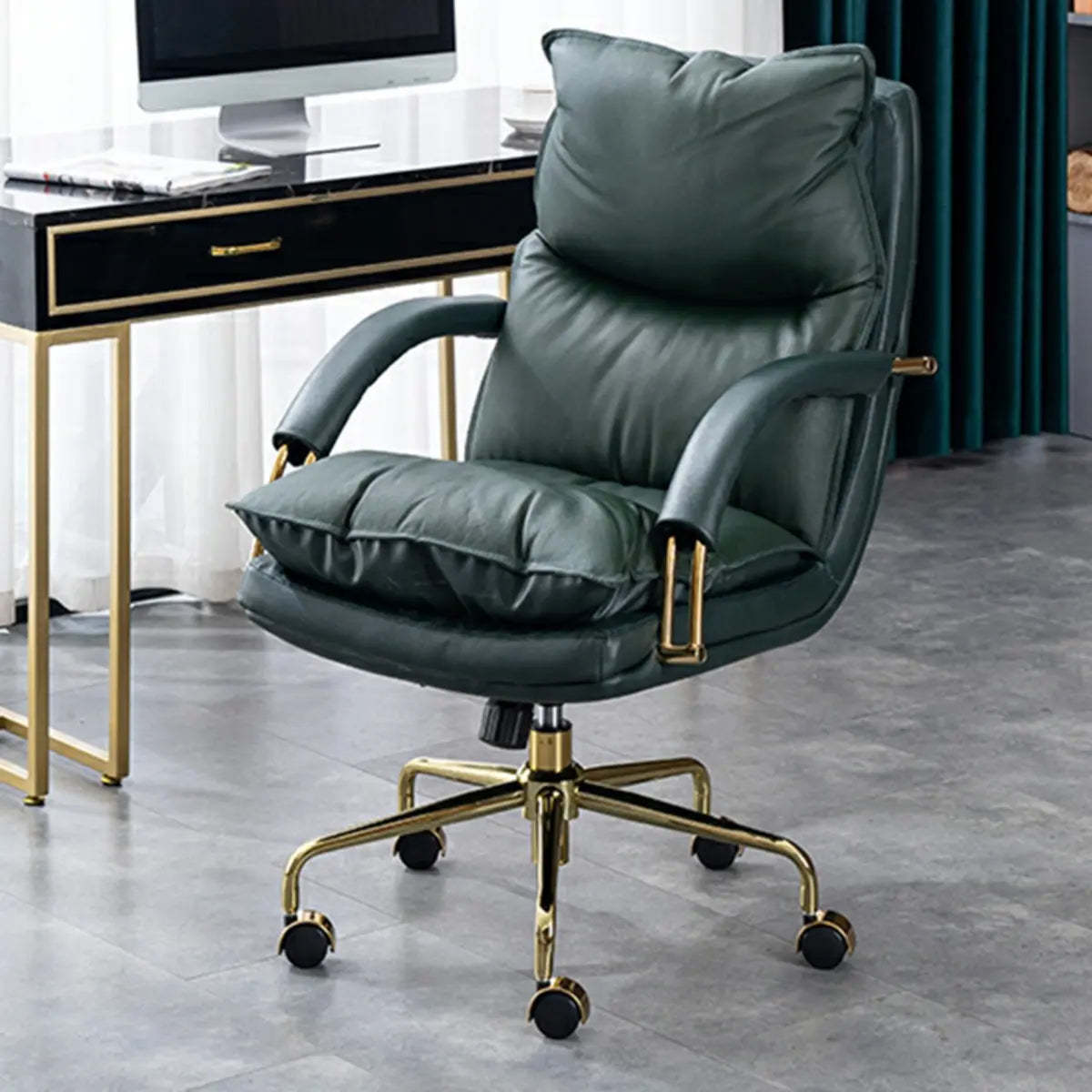 Luxury Leather Ergonomic Swivel Office Chair with Wheels — Grey
