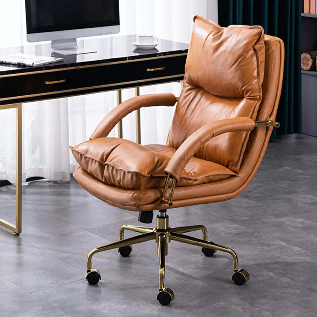 Luxury Leather Ergonomic Swivel Office Chair with Wheels