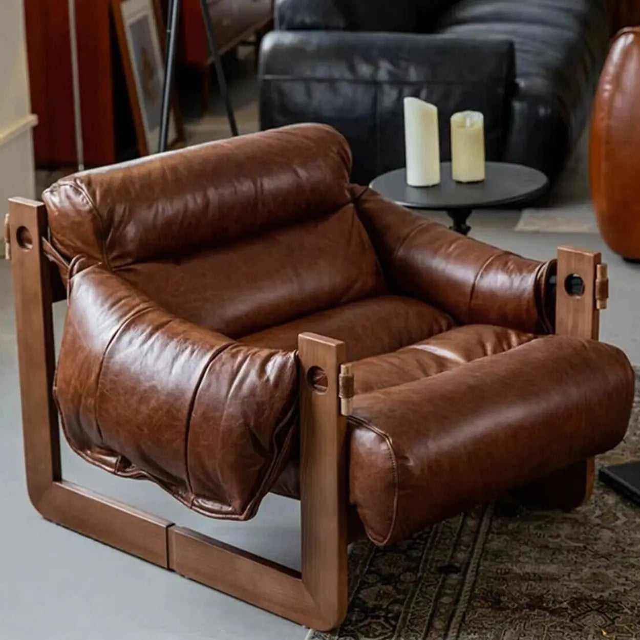 Leather Accent Chair with Loose Cushions