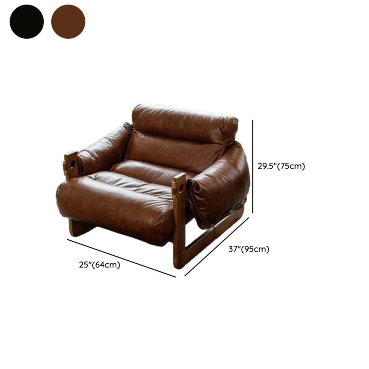 Brown Leather Loose-Back Accent Chair