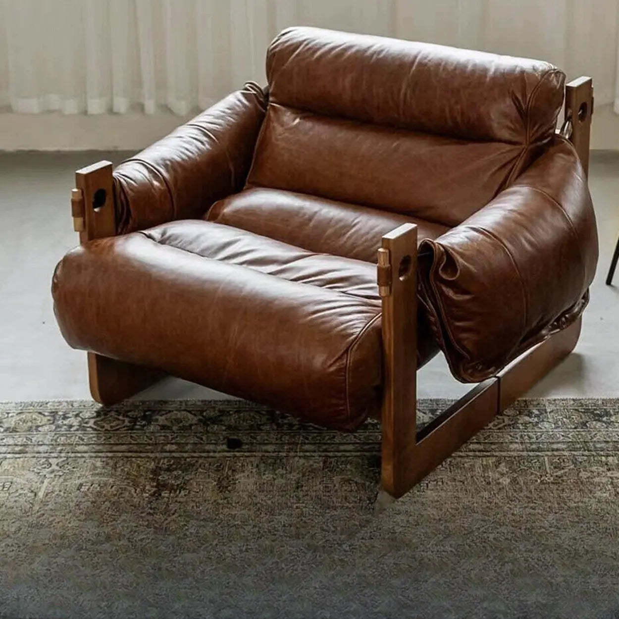 Brown Leather Loose-Back Accent Chair