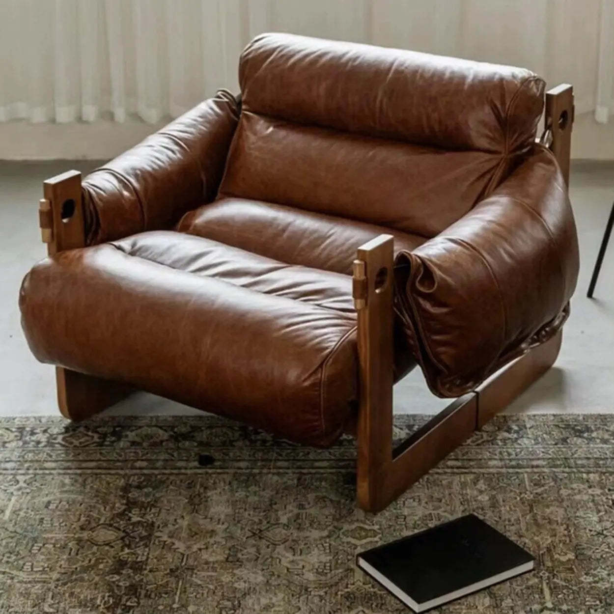 Brown Leather Loose-Back Accent Chair