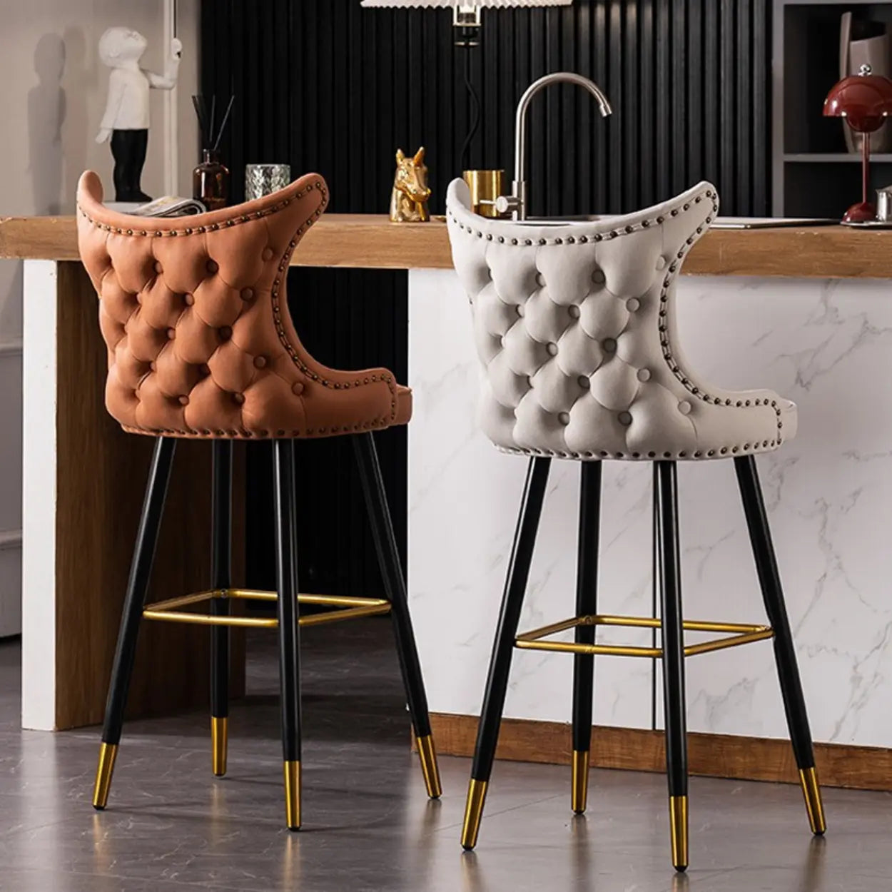 Luxury Orange Tufted Wingback Bar Stool — Blue