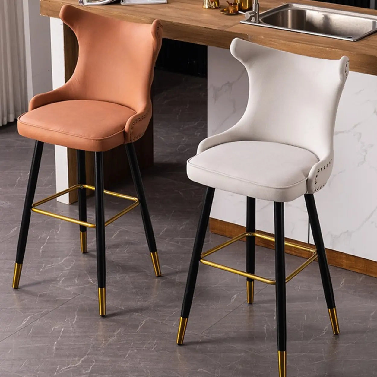 Luxury Orange Tufted Wingback Bar Stool — Blue