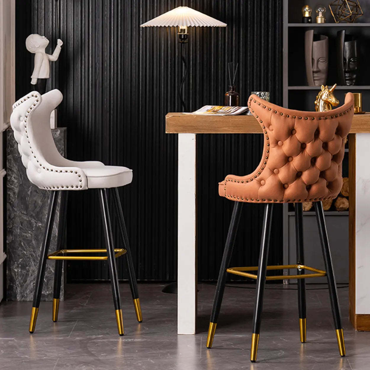 Luxury Orange Tufted Wingback Bar Stool — Green