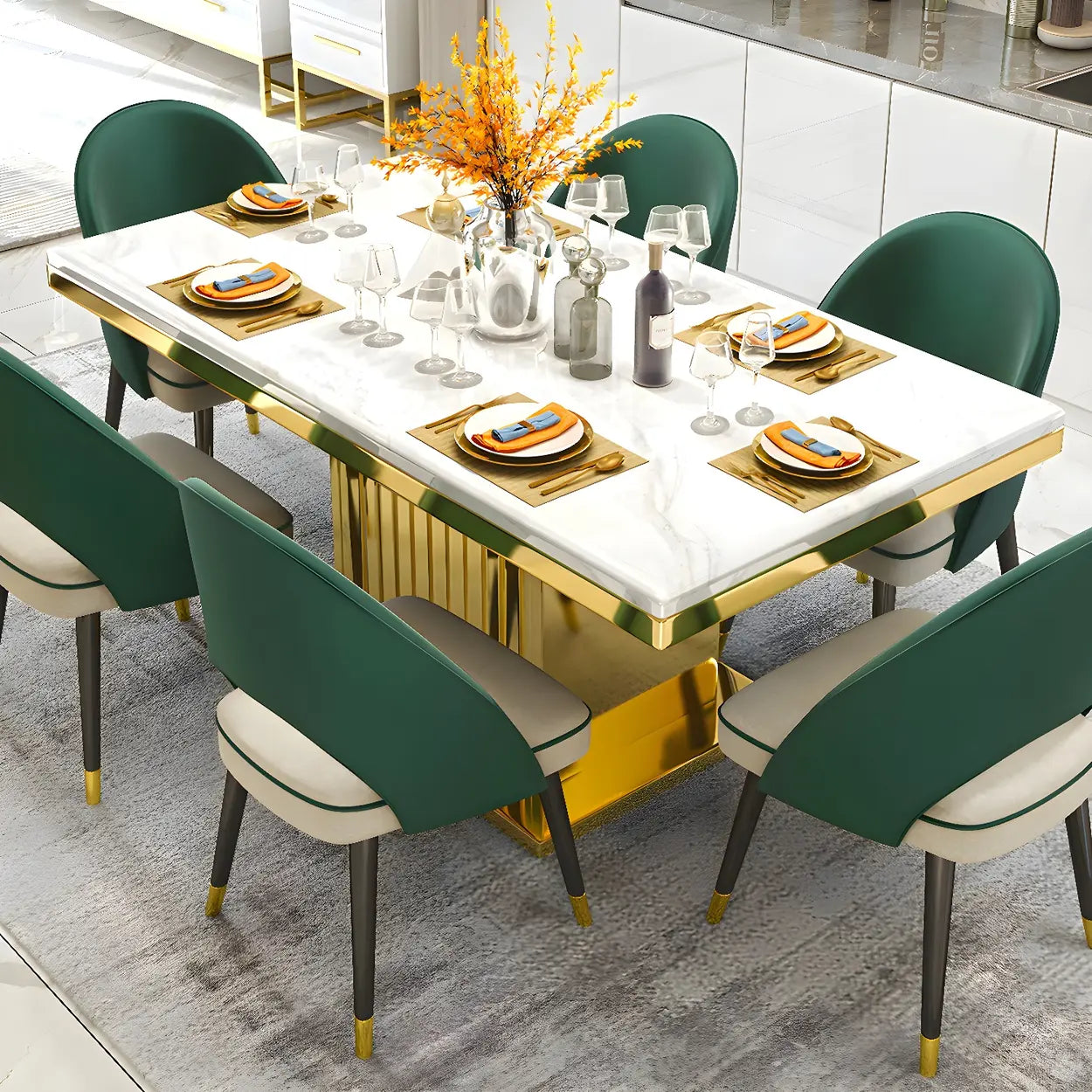 Rectangular White Marble Dining Table — Table Only