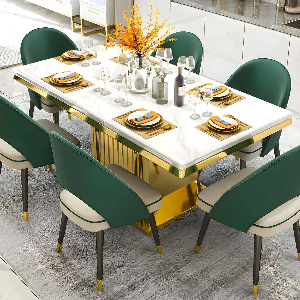 Rectangular White Marble Dining Table — Table Only