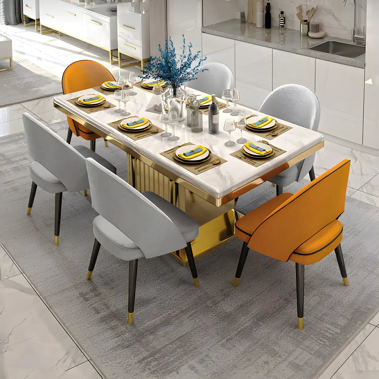 Rectangular White Marble Dining Table