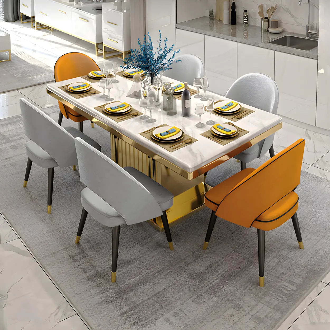 Rectangular White Marble Dining Table