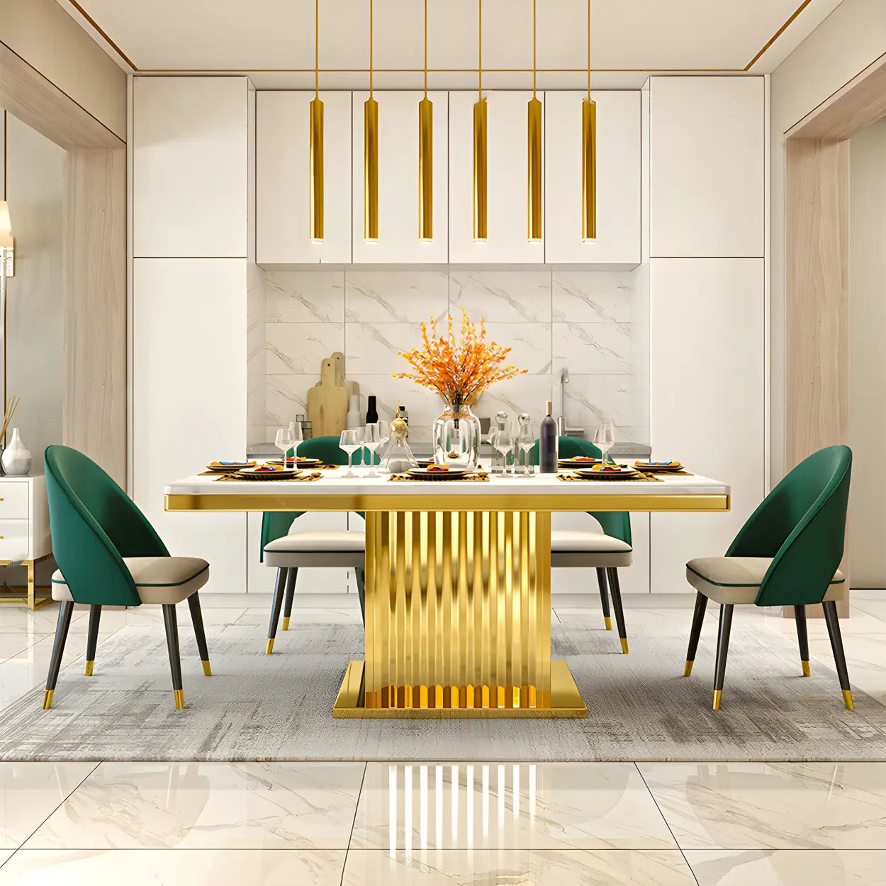 Rectangular White Marble Dining Table — Table Only