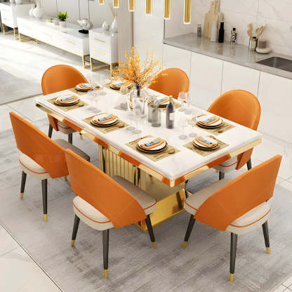 Rectangular White Marble Dining Table — Table Only