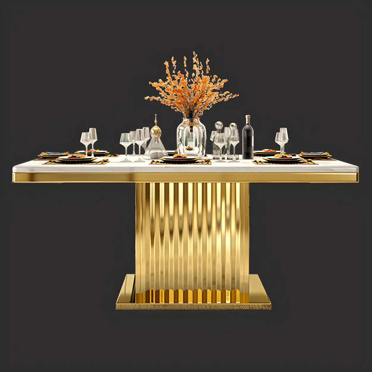 Rectangular White Marble Dining Table