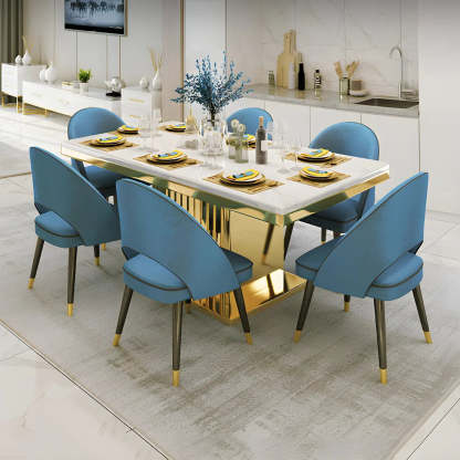Rectangular White Marble Dining Table