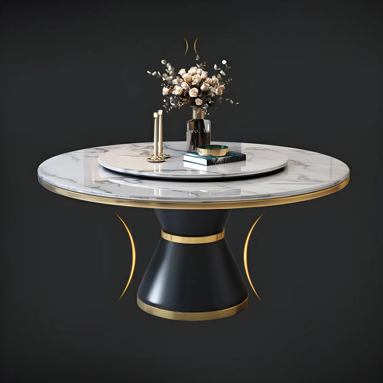Round Marble Lazy Susan Dining Table — Without Chairs / White