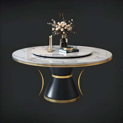 Round Marble Lazy Susan Dining Table — Without Chairs / White