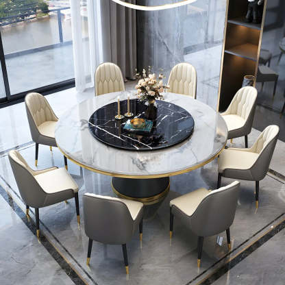Round Marble Lazy Susan Dining Table — Without Chairs / White