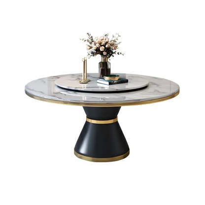 Round Marble Lazy Susan Dining Table — Without Chairs / Black/ White