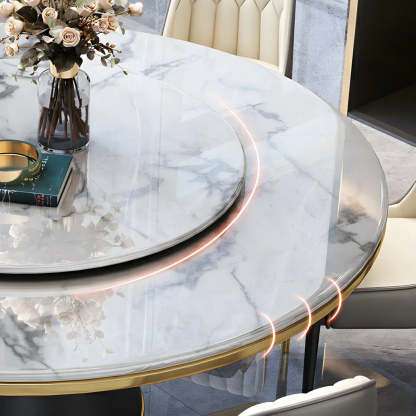 Round Marble Lazy Susan Dining Table — Without Chairs / Black/ White