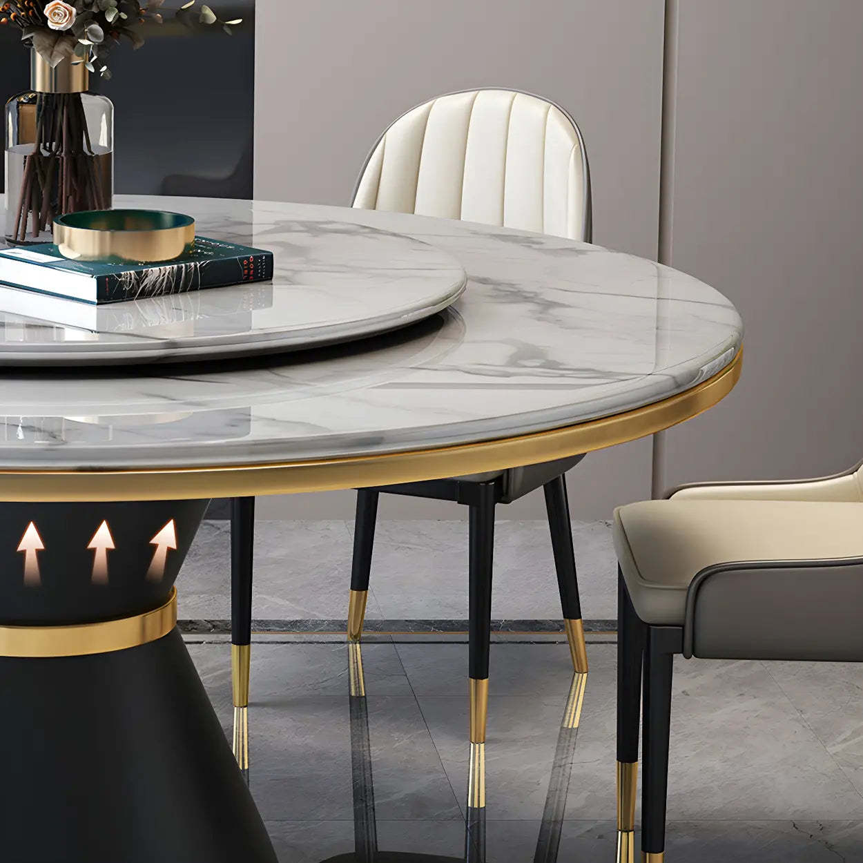 Round Marble Lazy Susan Dining Table — Without Chairs / White
