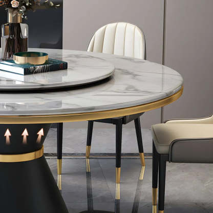Round Marble Lazy Susan Dining Table — Without Chairs / White