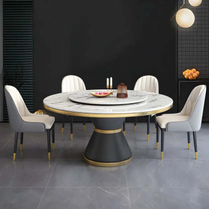Luxury Round White Marble Dining Table — Black / Table Only