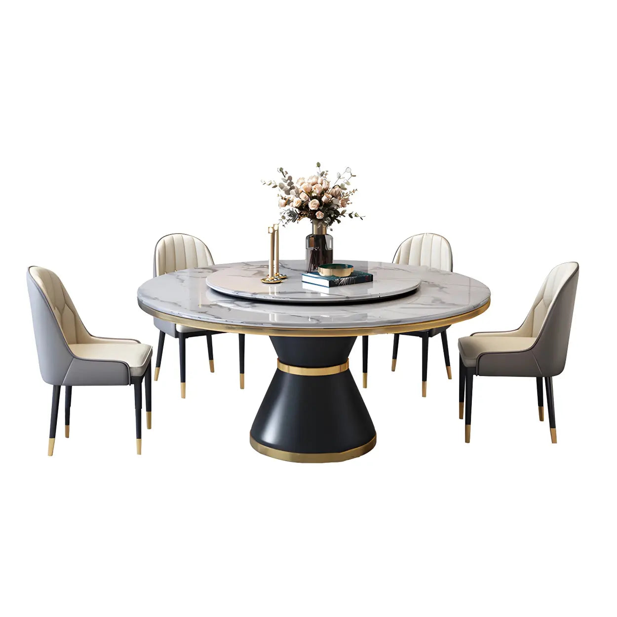 Luxury Round White Marble Dining Table — Blue / Table Only
