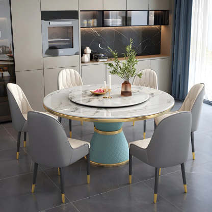 Luxury Round White Marble Dining Table — Black / Table Only