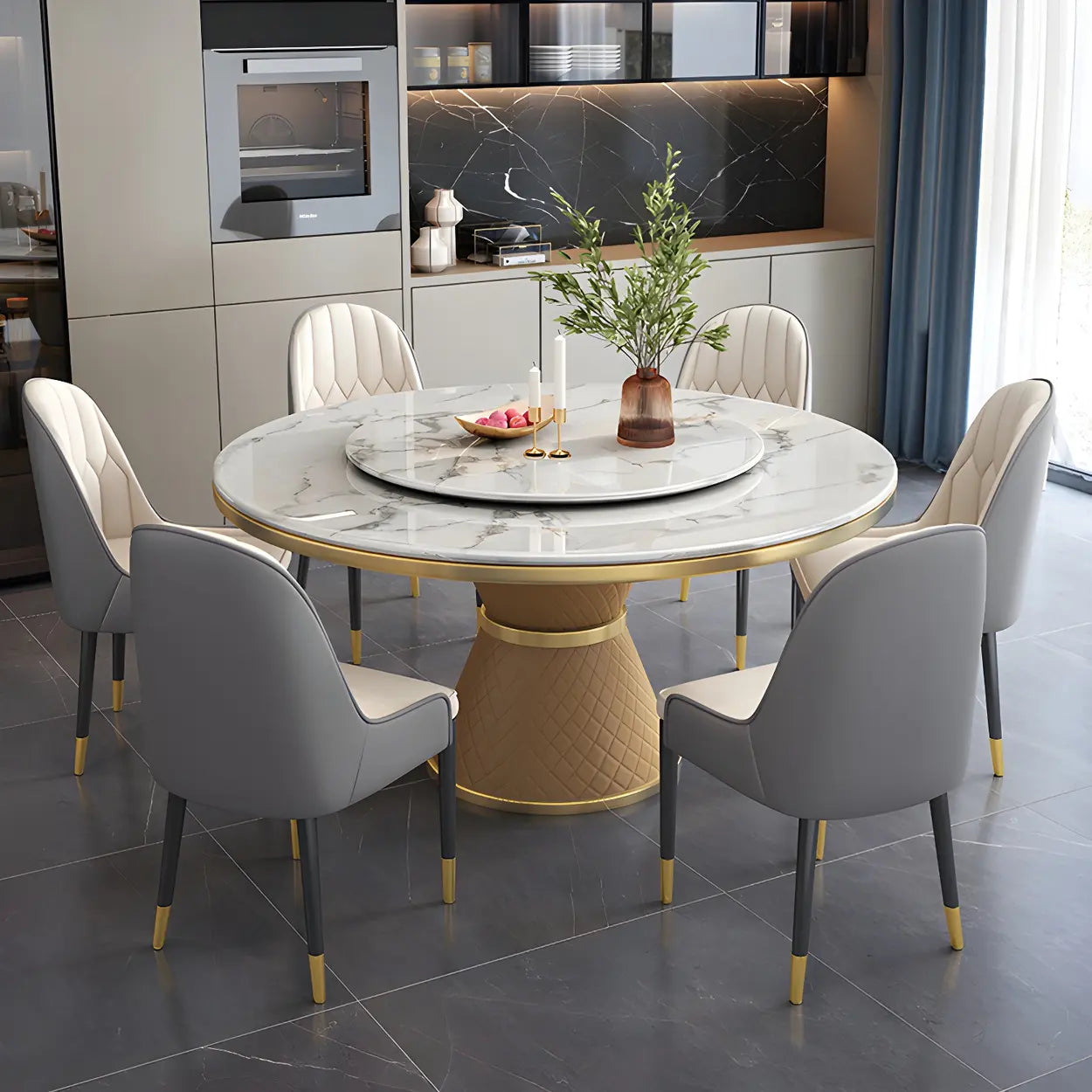 Luxury Round White Marble Dining Table — White / Table Only