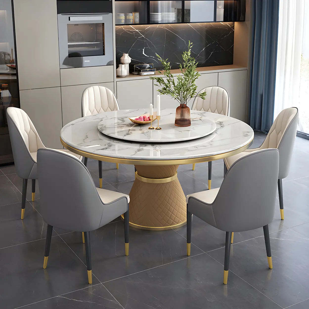 Luxury Round White Marble Dining Table — White / Table Only