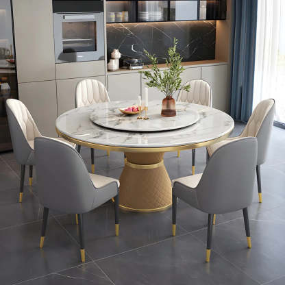 Luxury Round White Marble Dining Table — White / Table Only
