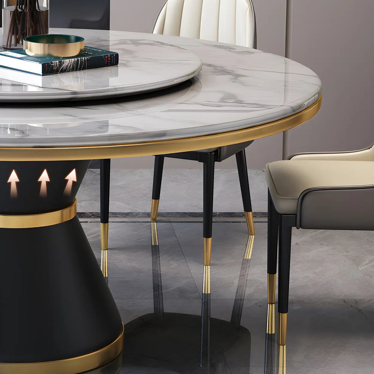Luxury Round White Marble Dining Table — White / Table Only
