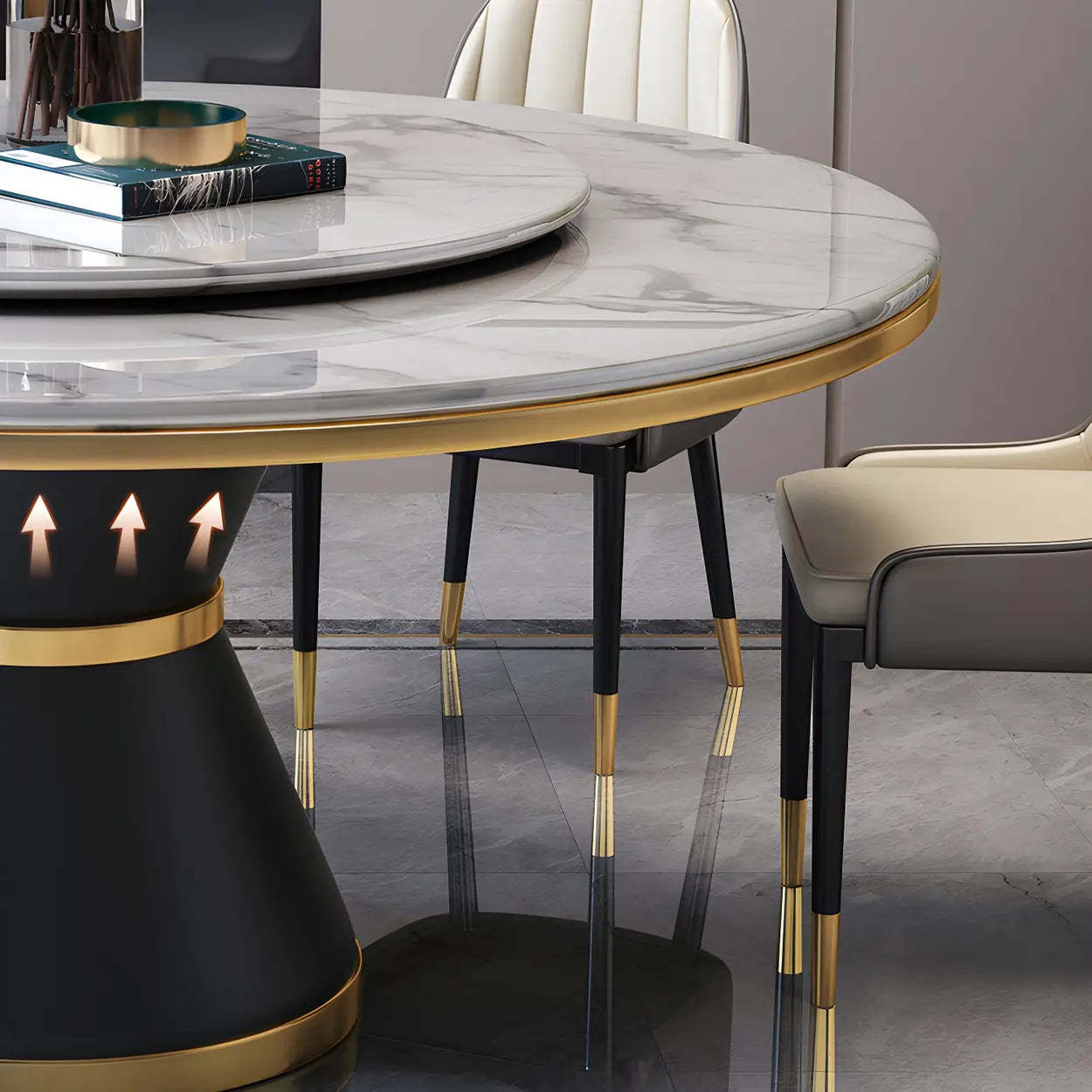 Luxury Round White Marble Dining Table — White / Table Only