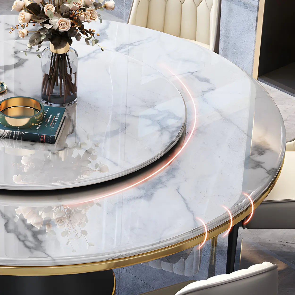 Luxury Round White Marble Dining Table — Orange / Table Only